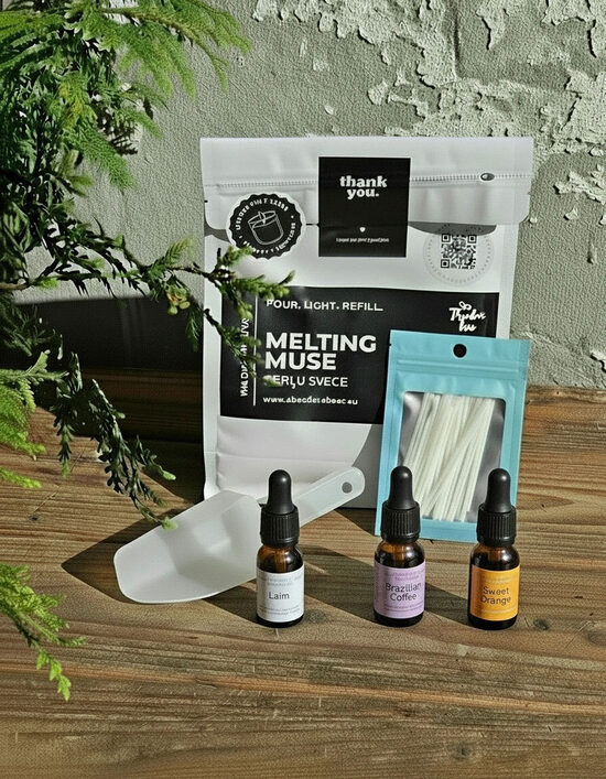 Tropu Aroma set – Pērļu vaska komplekts ar aromātisko eļļu - Laims, Brazīlijas kafija un Saldais apelsīns
