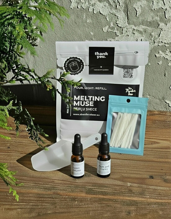Rudens Aroma set – Pērļu vaska komplekts ar aromātisko eļļu “Saldā rudens” un “Plūmes un ķirši”