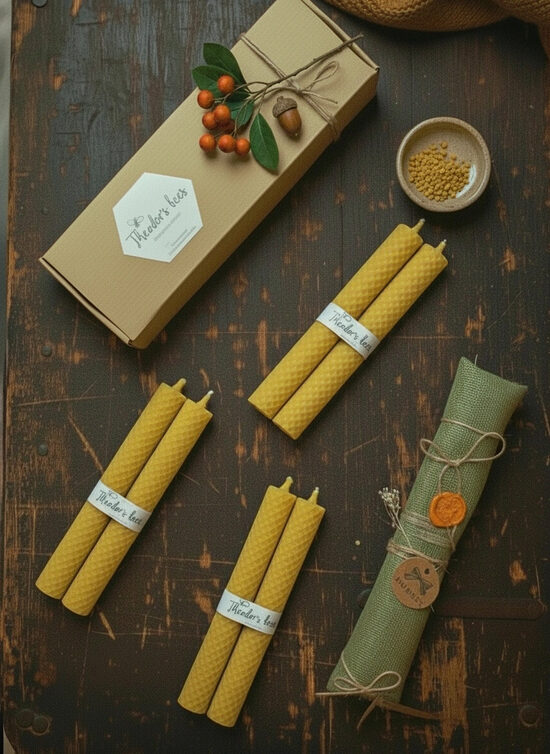 Dabīgā Latvijas bišu vaska galda sveces Kolekcija “MEDUS GAISMA” 