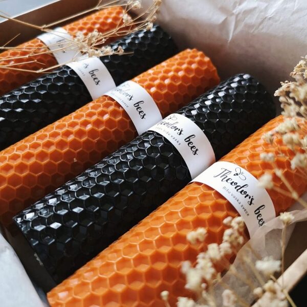 Onyx Black un Pumpkin Orange 5 beeswax candles set